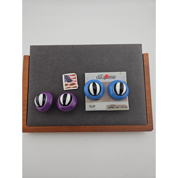 Carol Dauplaise Clip On Earring Bundle Gaudy Eclectic Purple Blue Mod Costume - Picture 4 of 5